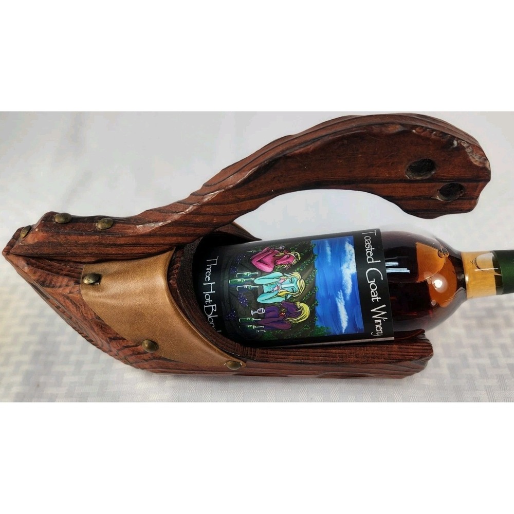Vintage‎ Spanish Sailor Ship Wooden Shoe Old World Wine Bottle Holder Barware
